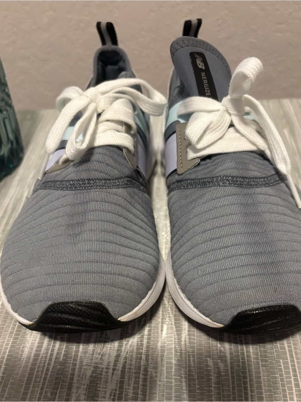 New Balance Gray and White Knit Slip-On Sneakers
